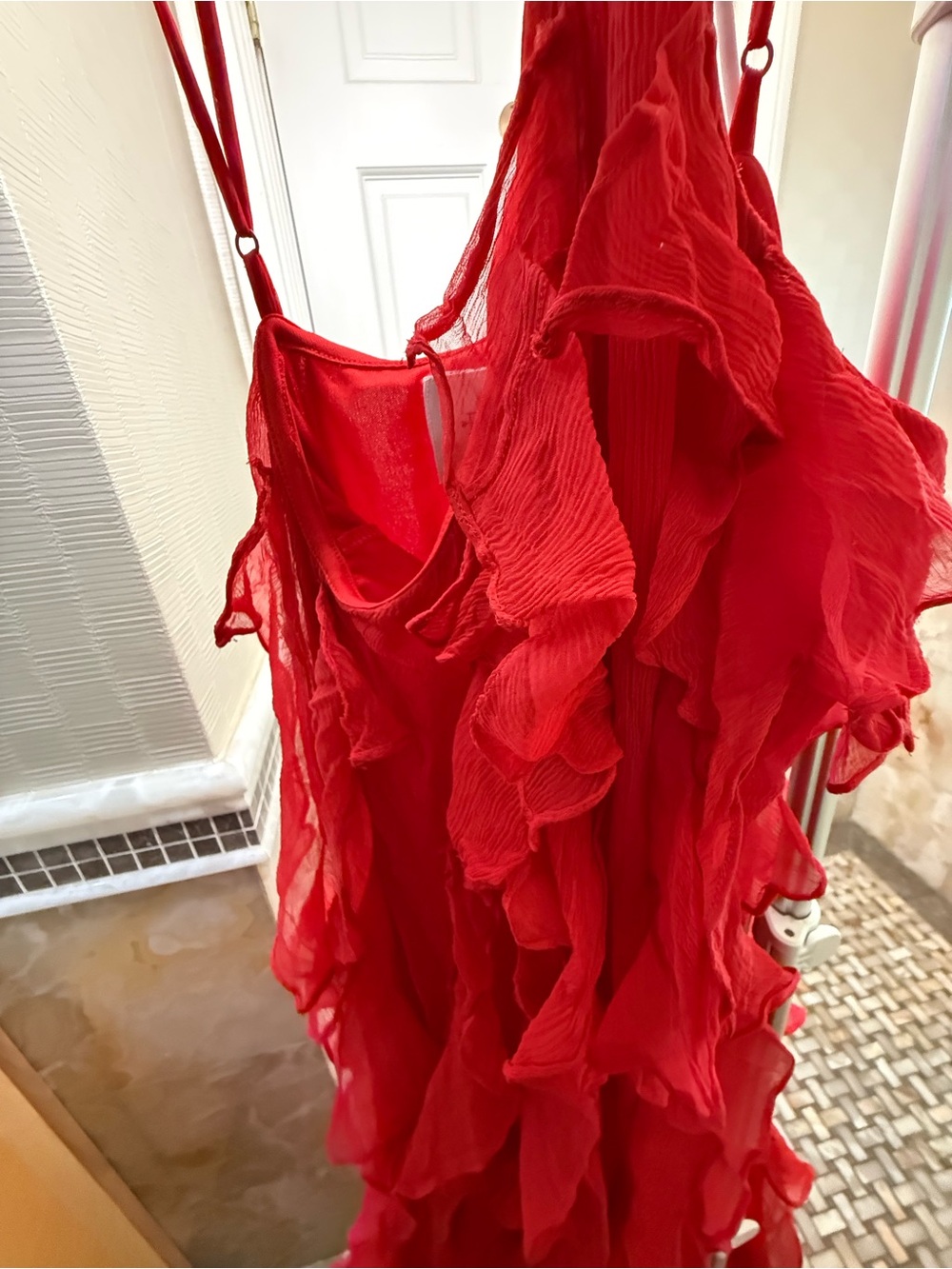 Red Ruffle Halter Women's Top - Picture 8 of 13
